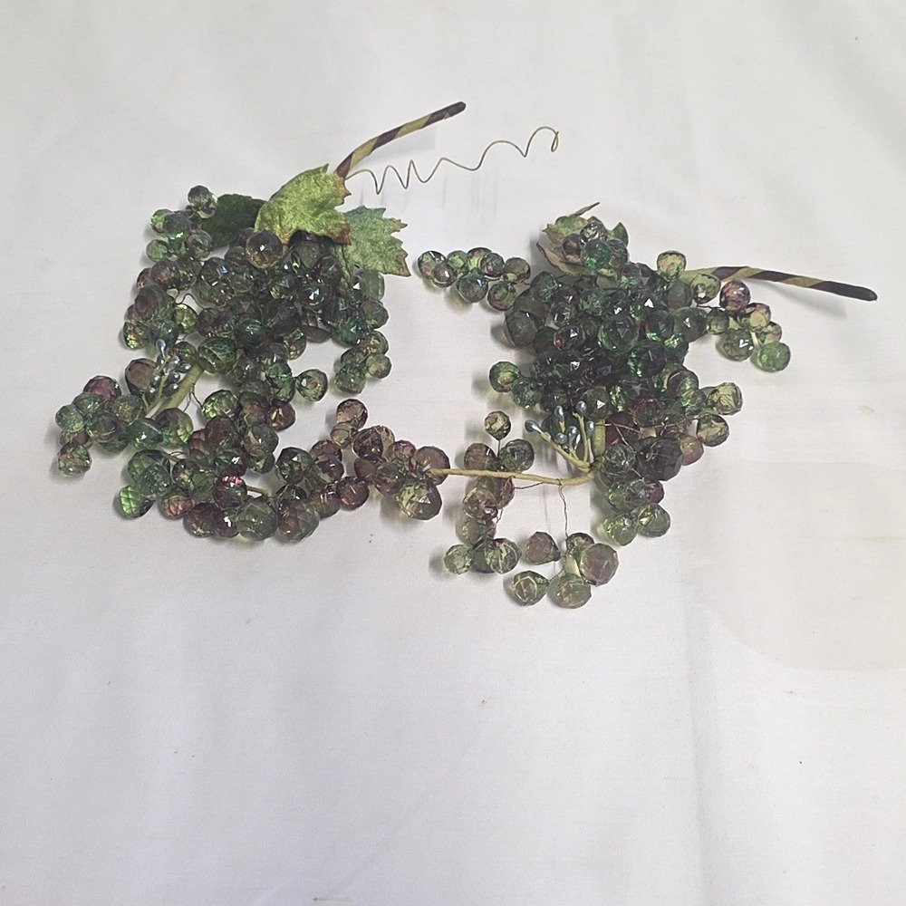Vintage Lucite Grapes Home Decor Green Purple Iridescent Faceted Set of 2